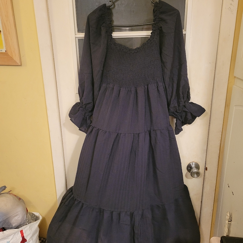 Mercies Smocked Bodice Puff Sleeve Midi Dress sz Large